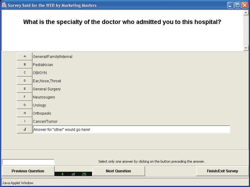 Picture of Java 1.1 Single Choice