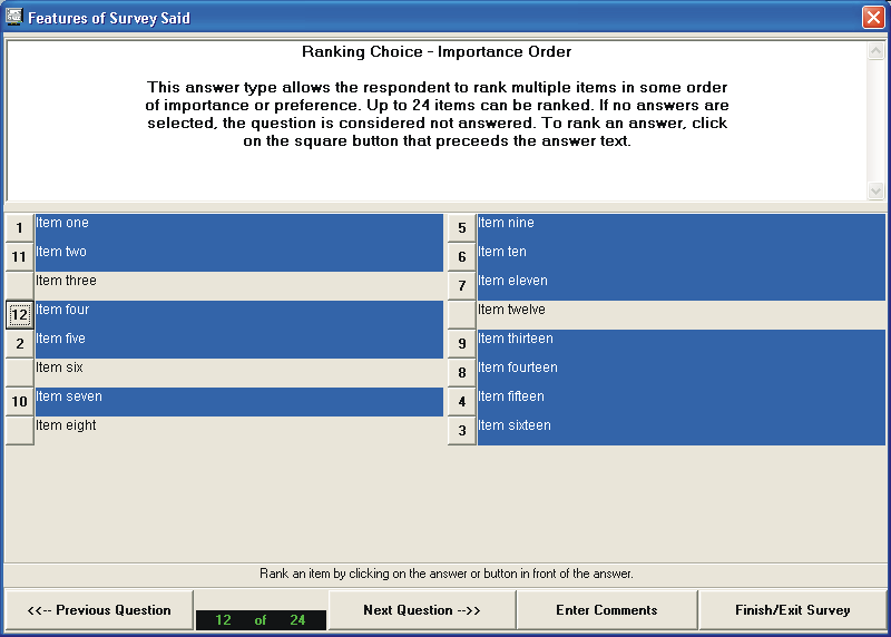 Picture of Survey Respondent Ranking Choice